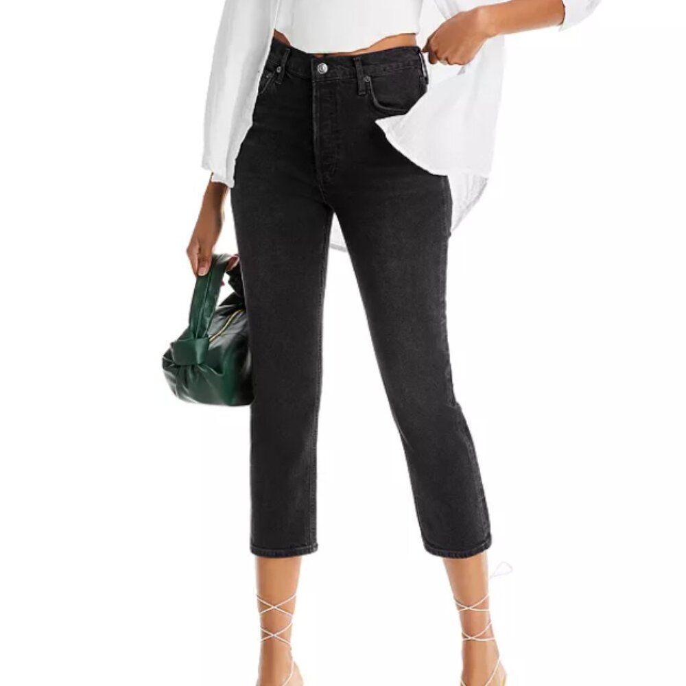 AGOLDE Riley High Rise Straight Leg Jeans Black Size 28